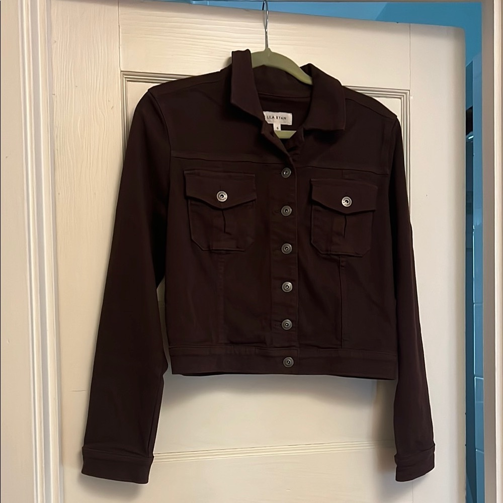 Cropped Chocolate Brown Button-Up Women's Jean Jacket